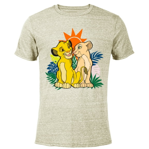 Disney The Lion King Young Simba and Nala - Short Sleeve Blended T-Shirt for Adults - Customized-Yellow