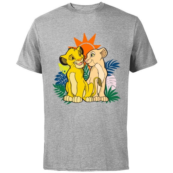 Disney The Lion King Young Simba and Nala - Short Sleeve Cotton T-Shirt for Adults - Customized-Athletic Heather