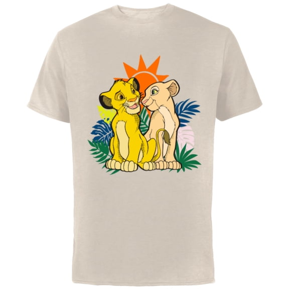 Disney The Lion King Young Simba and Nala - Short Sleeve Cotton T-Shirt for Adults - Customized-Natural