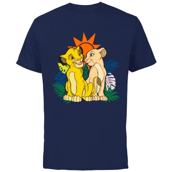 Disney The Lion King Young Simba and Nala - Short Sleeve Cotton T-Shirt for Adults - Customized-Navy