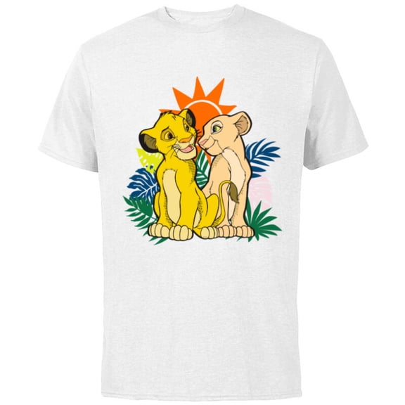 Disney The Lion King Young Simba and Nala - Short Sleeve Cotton T-Shirt for Adults - Customized-White