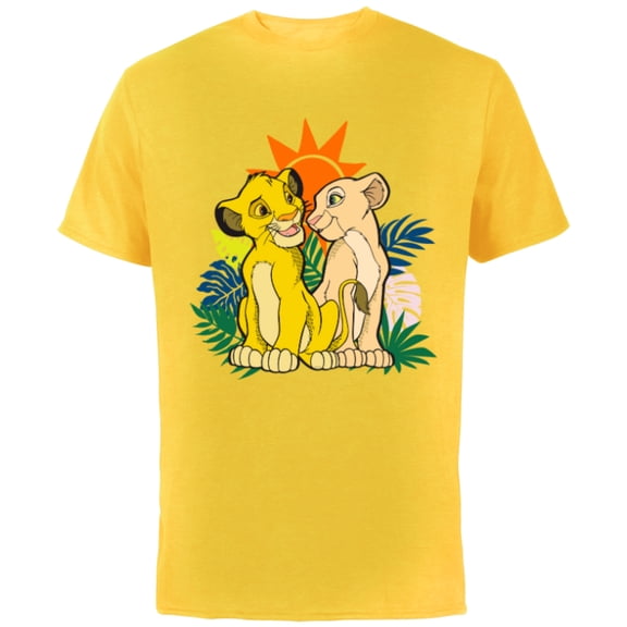 Disney The Lion King Young Simba and Nala - Short Sleeve Cotton T-Shirt for Adults - Customized-Yellow