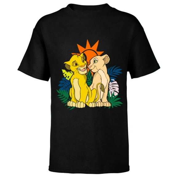 Disney The Lion King Young Simba and Nala - Short Sleeve T-Shirt for Kids - Customized-Black
