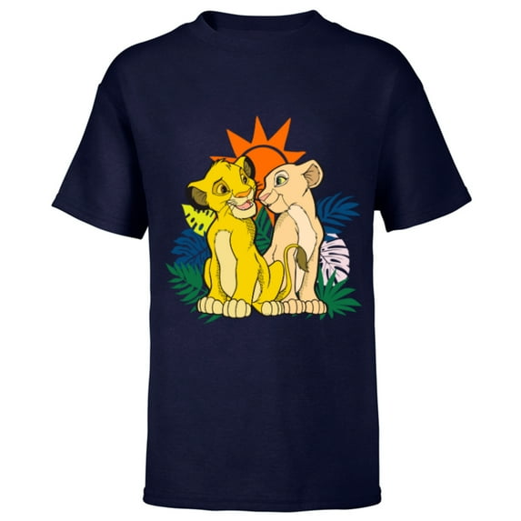 Disney The Lion King Young Simba and Nala - Short Sleeve T-Shirt for Kids - Customized-Navy