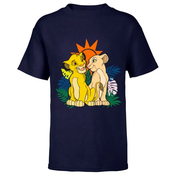 Disney The Lion King Young Simba and Nala - Short Sleeve T-Shirt for Kids - Customized-Navy
