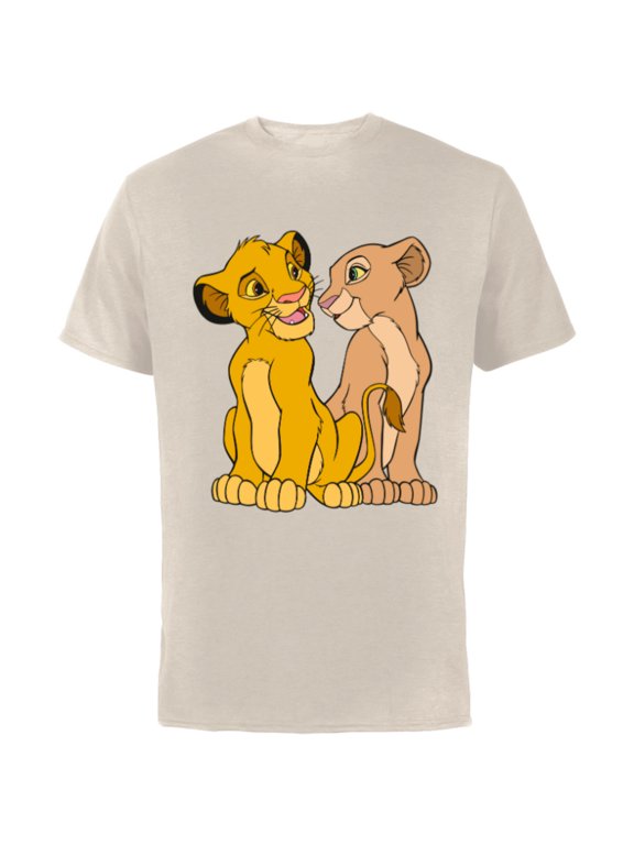 The Lion King Young Simba and Nala Together - Short Sleeve Cotton T-Shirt for Adults - Customized-Natural
