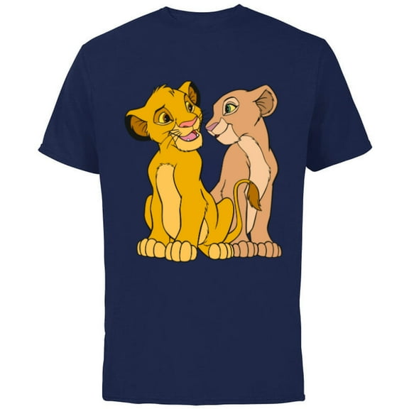 Disney The Lion King Young Simba and Nala Together - Short Sleeve Cotton T-Shirt for Adults - Customized-Navy