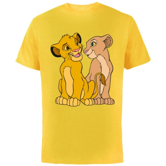 Disney The Lion King Young Simba and Nala Together - Short Sleeve Cotton T-Shirt for Adults - Customized-Yellow