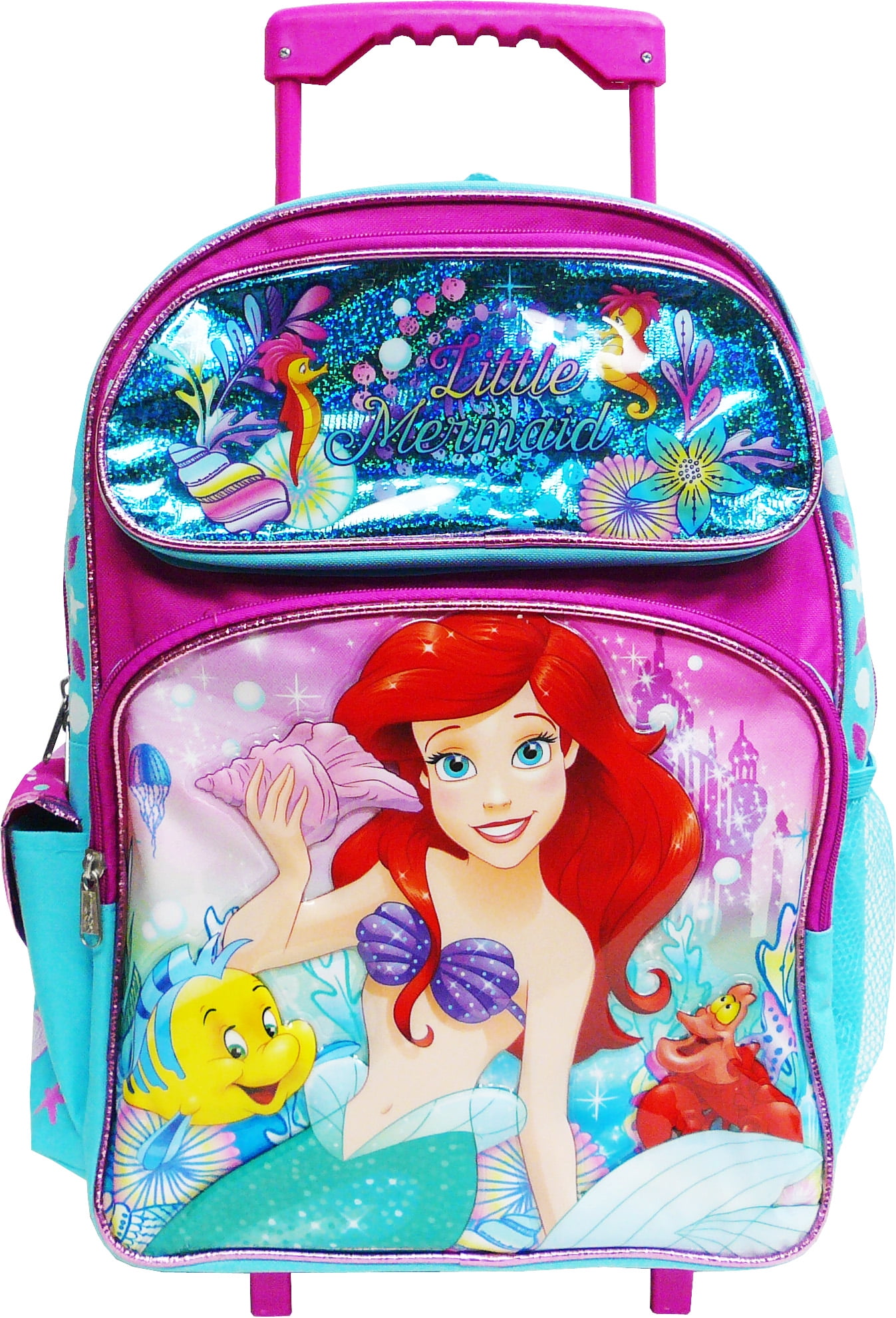 Disney The Little Mermaid Ariel 16 School Pink Blue Rolling Backpack