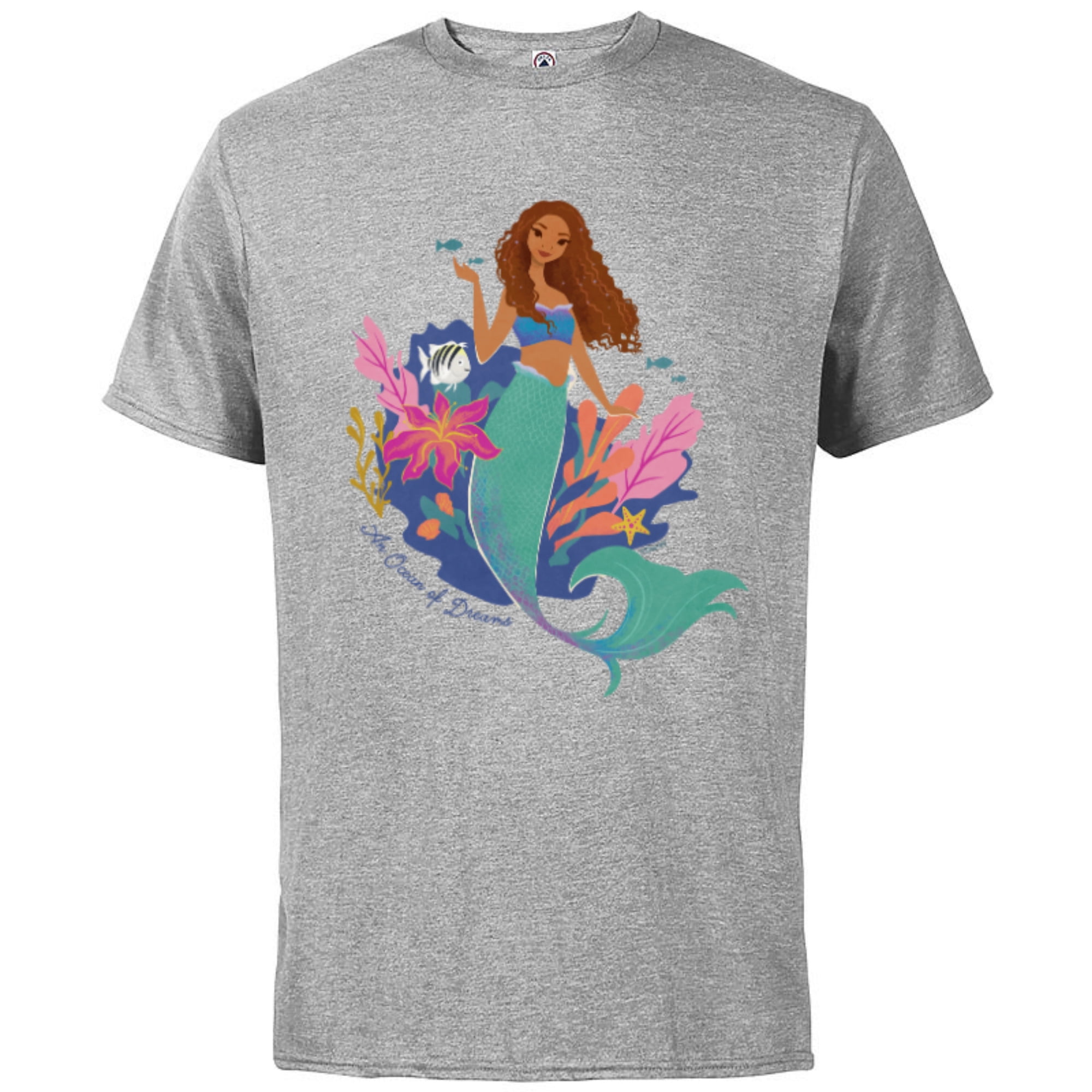 Disney The Little T- Customized-Athletic Ariel Dreams Shirt Sleeve of Short Mermaid Ocean An for Cotton Heather - Adults 