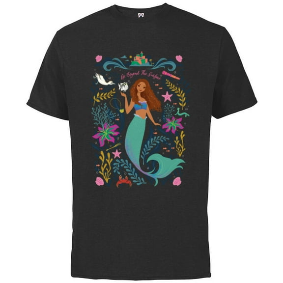 Disney The Little Mermaid Ariel Beyond the Surface - Short Sleeve Cotton T-Shirt for Adults - Customized-Black