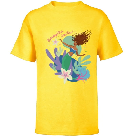 Disney The Little Mermaid Ariel Birthday Wish Come True - Short Sleeve T-Shirt for Kids - Customized-Yellow