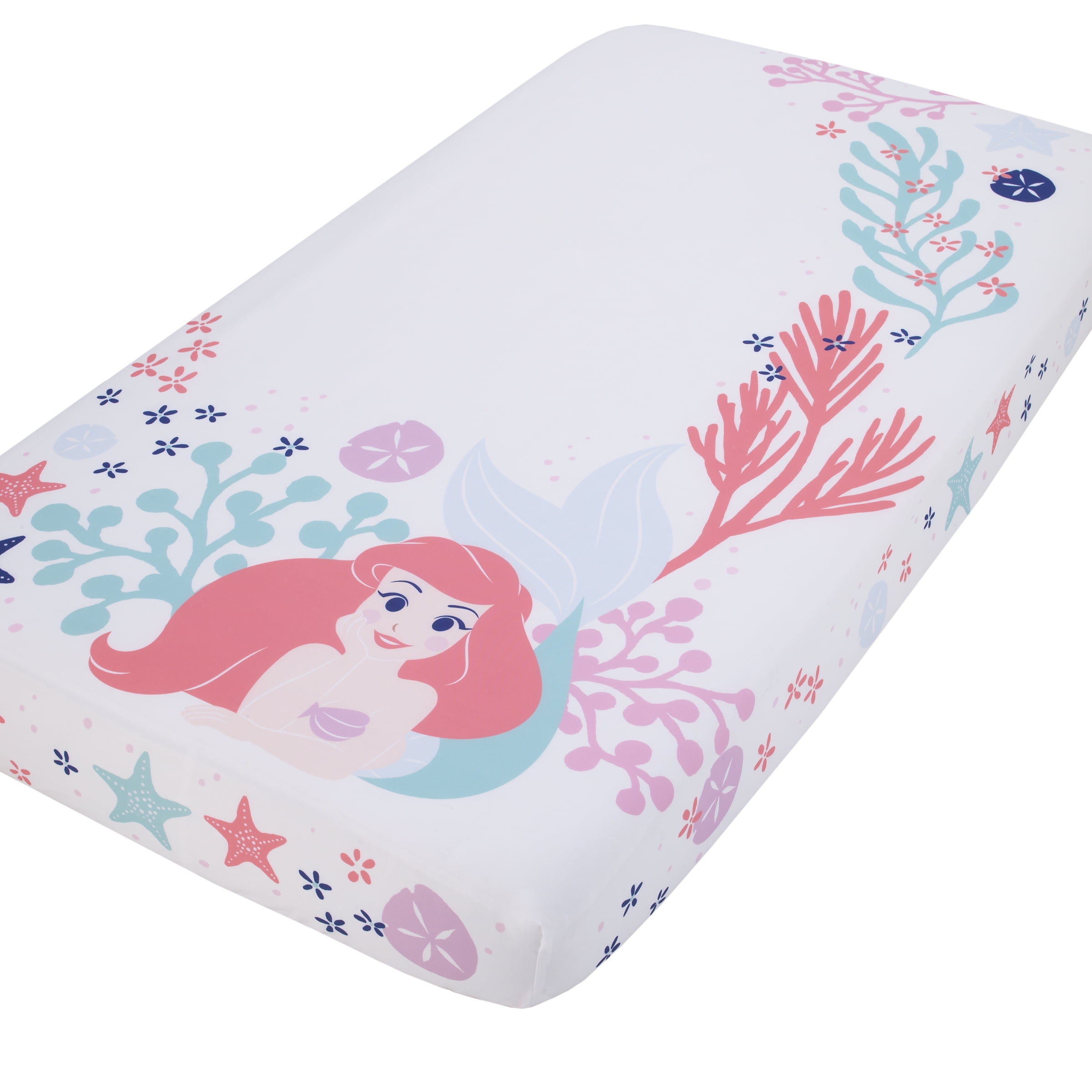 Disney The Little Mermaid Ariel - Coral, Aqua and White Photo Op Fitted Crib Sheet, Infant Girl