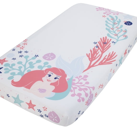 Disney The Little Mermaid Ariel - Coral, Aqua and White Photo Op Fitted Crib Sheet, Infant Girl