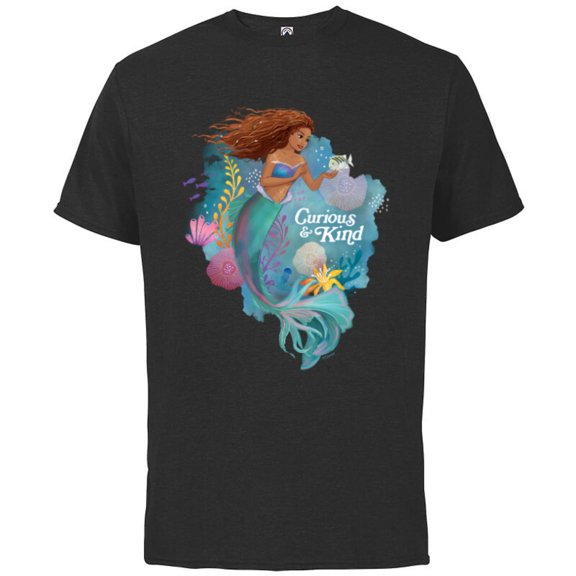 Disney The Little Mermaid Ariel Curious & Kind - Short Sleeve Cotton T-Shirt for Adults - Customized-Black