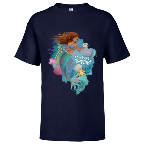 Disney The Little Mermaid Ariel Curious & Kind - Short Sleeve T-Shirt for Kids - Customized-Athletic Navy