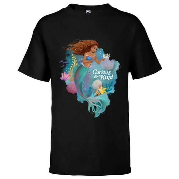 Disney The Little Mermaid Ariel Curious & Kind - Short Sleeve T-Shirt for Kids - Customized-Black