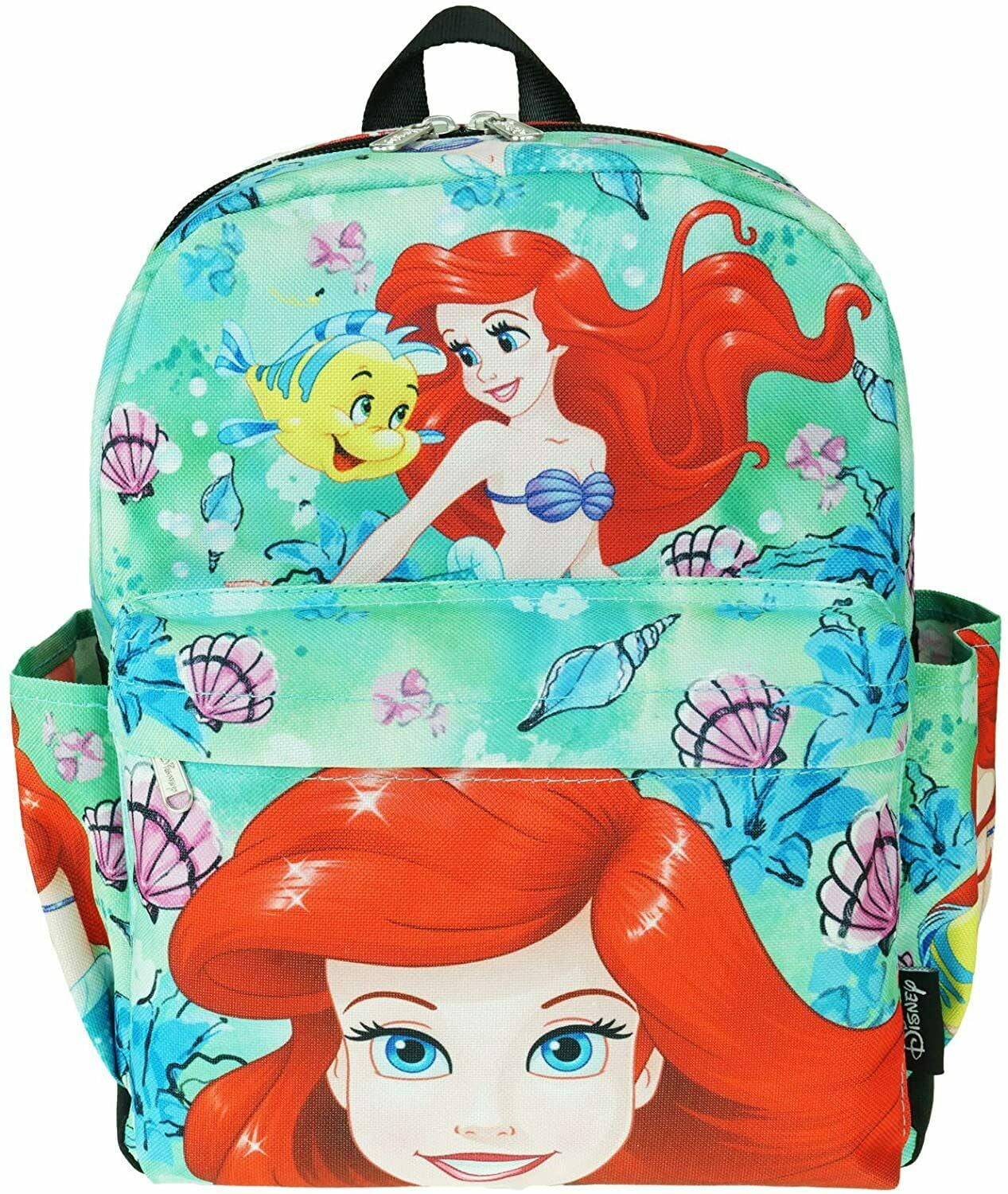 Disney The Little Mermaid Ariel & Flounder 12" Deluxe Print Daypack Backpack Bag