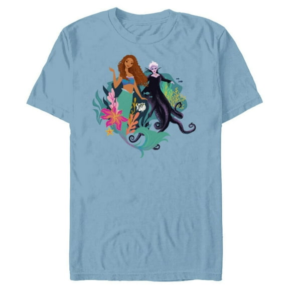Disney The Little Mermaid Ariel, Flounder and Ursula - Short Sleeve Blended T-Shirt for Adults - Customized-Ocean Blue