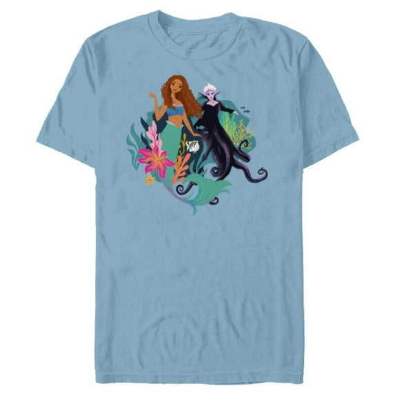 Disney The Little Mermaid Ariel, Flounder and Ursula - Short Sleeve Blended T-Shirt for Adults - Customized-Ocean Blue