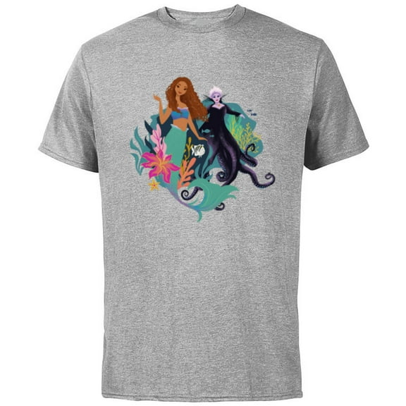 Disney The Little Mermaid Ariel, Flounder and Ursula - Short Sleeve Cotton T-Shirt for Adults - Customized-Athletic Heather