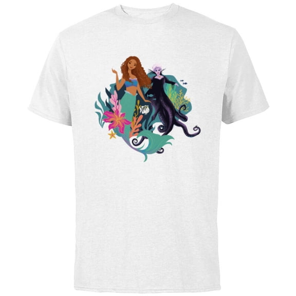 Disney The Little Mermaid Ariel, Flounder and Ursula - Short Sleeve Cotton T-Shirt for Adults - Customized-White