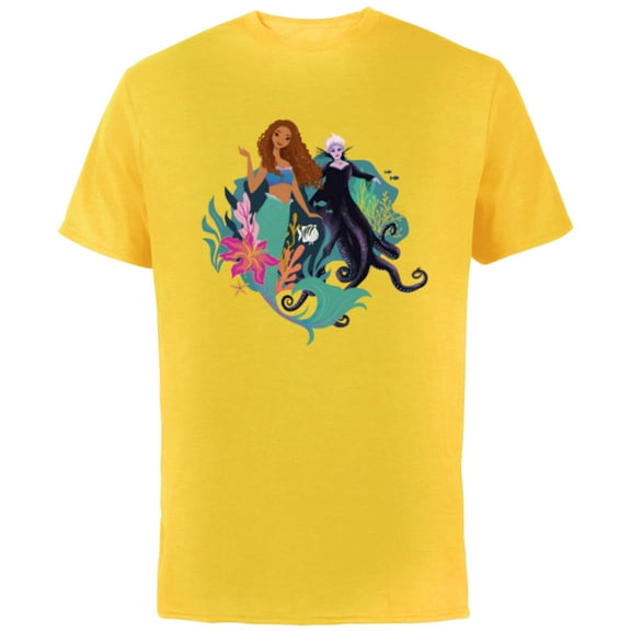 Disney The Little Mermaid Ariel, Flounder and Ursula - Short Sleeve Cotton T-Shirt for Adults - Customized-Yellow