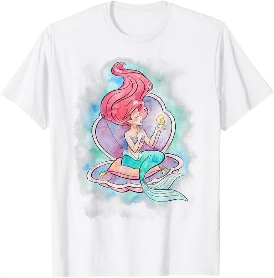Disney The Little Mermaid Ariel In Shell Watercolor Pose T-Shirt ...