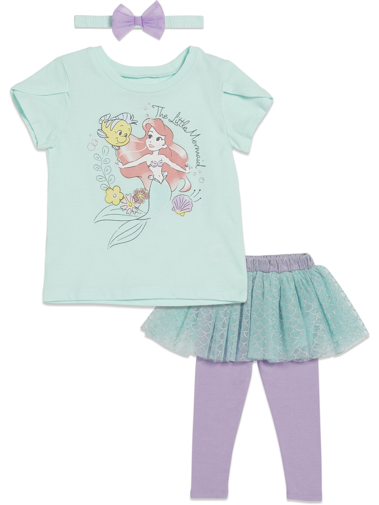 Disney The Little Mermaid Ariel Little Girls T Shirt Leggings and Headband 3 Piece Outfit Set Toddler to Little Kid