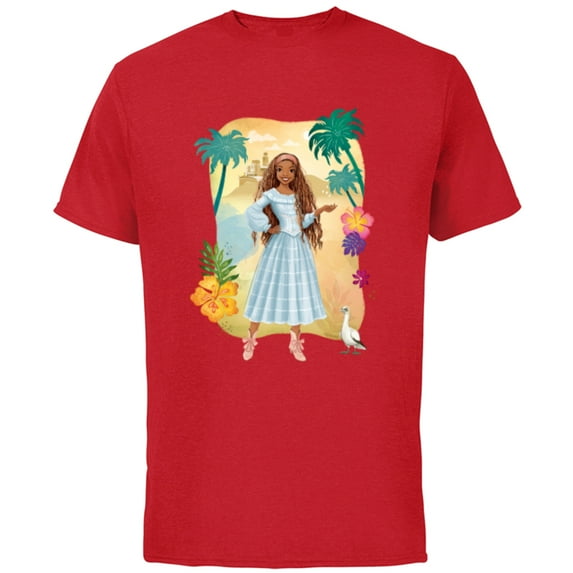 Disney The Little Mermaid Ariel & Scuttle Dry Land - Short Sleeve Cotton T-Shirt for Adults - Customized-Red