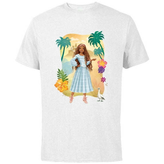 Disney The Little Mermaid Ariel & Scuttle Dry Land - Short Sleeve Cotton T-Shirt for Adults - Customized-White