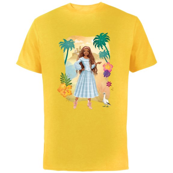 Disney The Little Mermaid Ariel & Scuttle Dry Land - Short Sleeve Cotton T-Shirt for Adults - Customized-Yellow