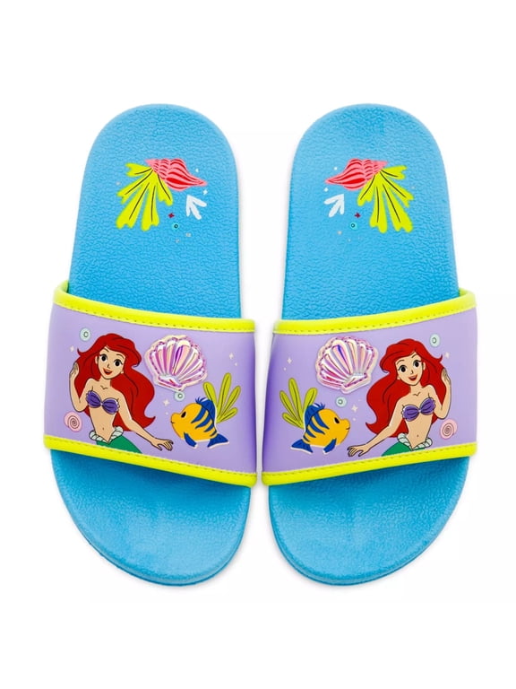 Little Girls' Water-Resistant Blue Slide Sandals, Flat Heel Open Toe, Size 11/12