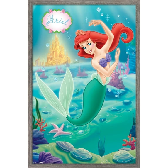 Disney The Little Mermaid - Ariel - Swimming Pose Wall Poster, 14.725" x 22.375", Framed