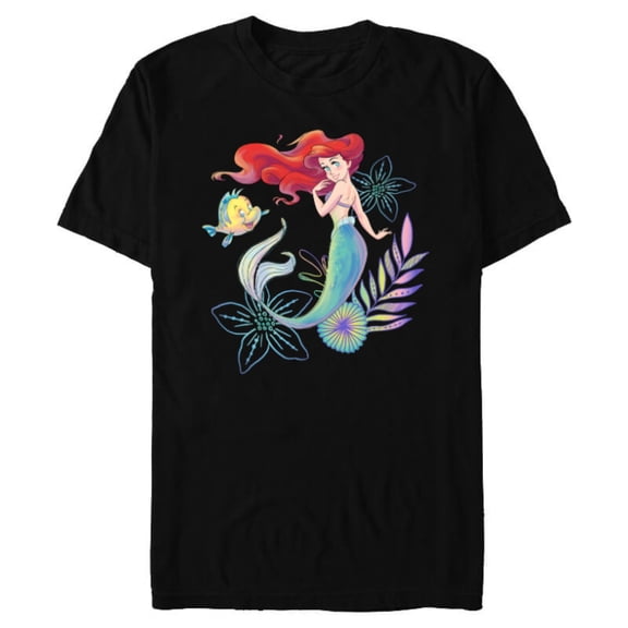 Disney The Little Mermaid Ariel and Flounder Sea - Short Sleeve Blended T-Shirt for Adults -Customized-Black