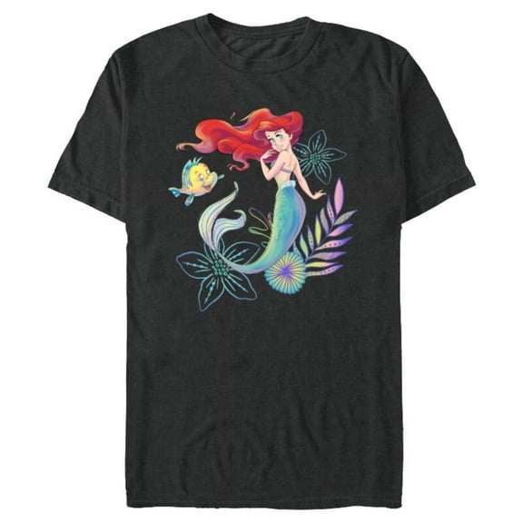 Disney The Little Mermaid Ariel and Flounder Sea - Short Sleeve Blended T-Shirt for Adults -Customized-Dark Heather