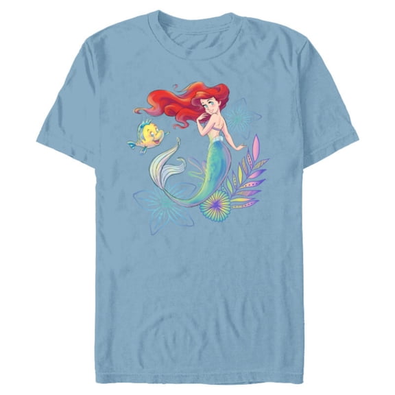 Disney The Little Mermaid Ariel and Flounder Sea - Short Sleeve Blended T-Shirt for Adults -Customized-Ocean Blue