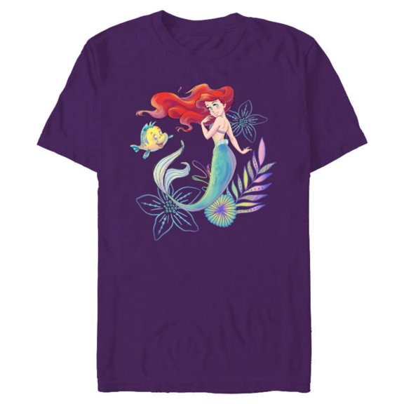 Disney The Little Mermaid Ariel and Flounder Sea - Short Sleeve Blended T-Shirt for Adults -Customized-Purple