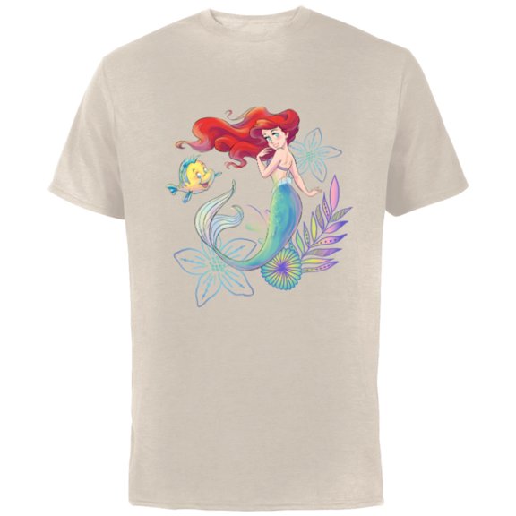 Disney The Little Mermaid Ariel and Flounder Sea - Short Sleeve Cotton T-Shirt for Adults -Customized-Natural