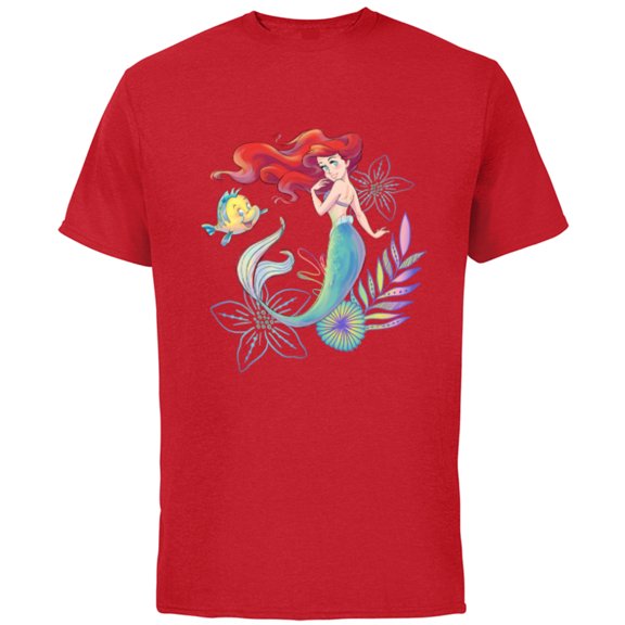 Disney The Little Mermaid Ariel and Flounder Sea - Short Sleeve Cotton T-Shirt for Adults -Customized-Red