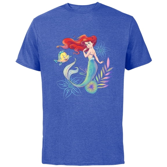 Disney The Little Mermaid Ariel and Flounder Sea - Short Sleeve Cotton T-Shirt for Adults -Customized-Royal Heather