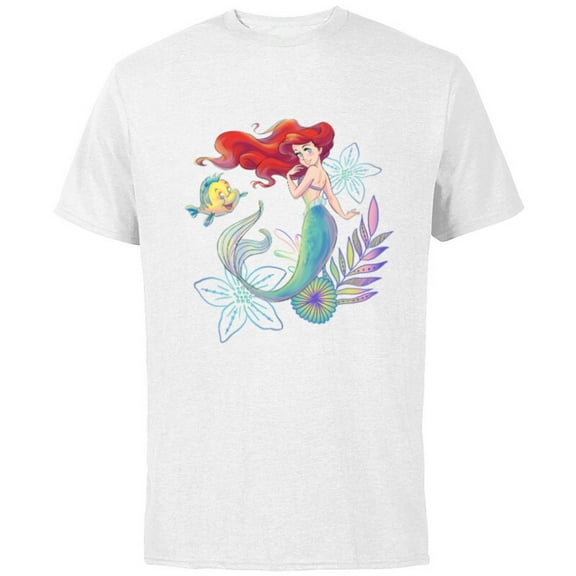 Disney The Little Mermaid Ariel and Flounder Sea - Short Sleeve Cotton T-Shirt for Adults -Customized-White