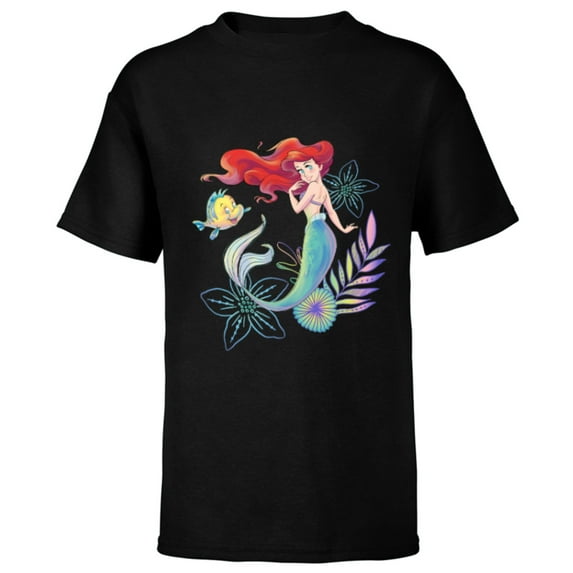 Disney The Little Mermaid Ariel and Flounder Sea - Short Sleeve T-Shirt for Kids -Customized-Black