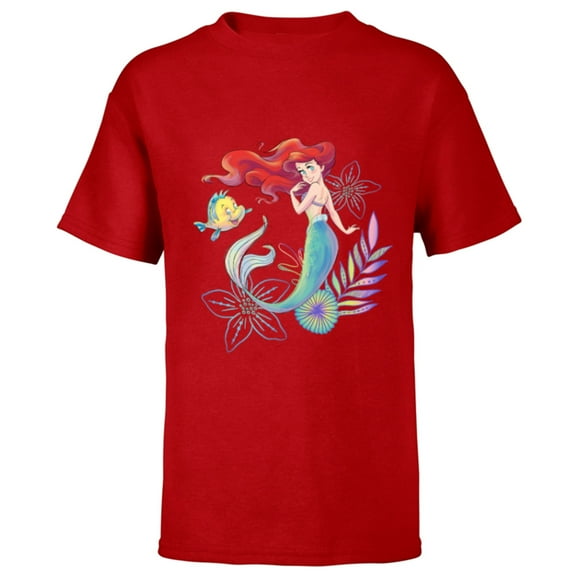 Disney The Little Mermaid Ariel and Flounder Sea - Short Sleeve T-Shirt for Kids -Customized-Red