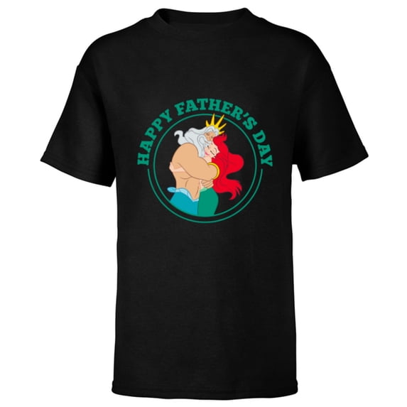 Disney The Little Mermaid Ariel and King Triton Father's Day - Short Sleeve T-Shirt for Kids - Customized-Black