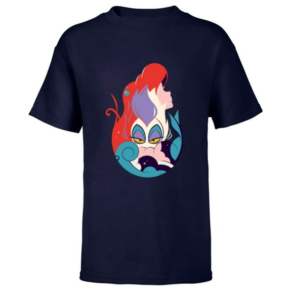Disney The Little Mermaid Ariel and Ursula - Short Sleeve T-Shirt for Kids - Customized-Navy