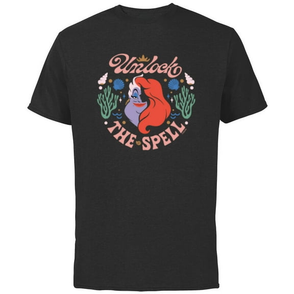 Disney The Little Mermaid Ariel and Ursula Unlock the Spell - Short Sleeve Cotton T-Shirt for Adults - Customized-Black