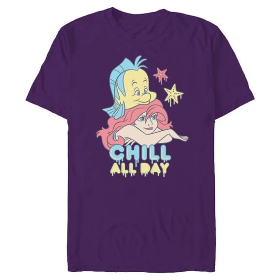 Disney The Little Mermaid Chill All Day - Short Sleeve Blended T-Shirt for Adults - Customized-Purple