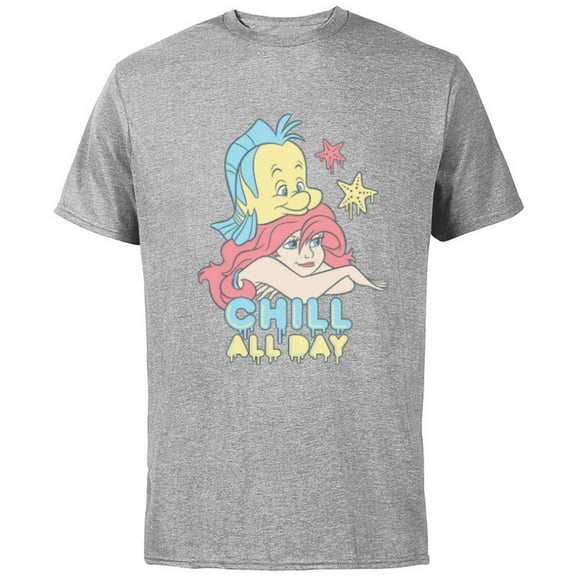 Disney The Little Mermaid Chill All Day - Short Sleeve Cotton T-Shirt for Adults - Customized-Athletic Heather