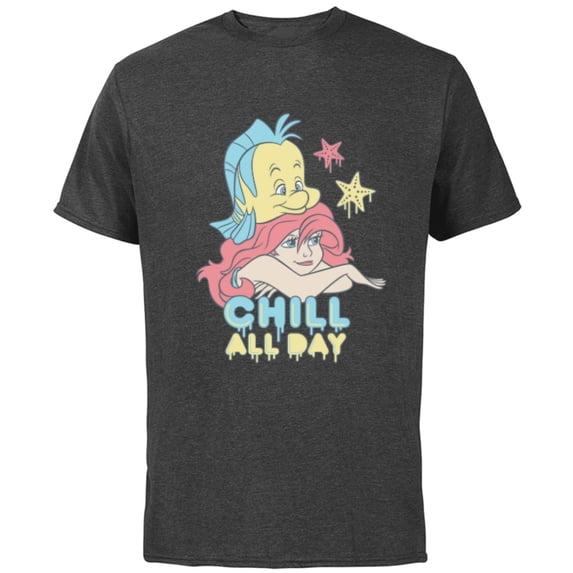 Disney The Little Mermaid Chill All Day - Short Sleeve Cotton T-Shirt for Adults - Customized-Charcoal